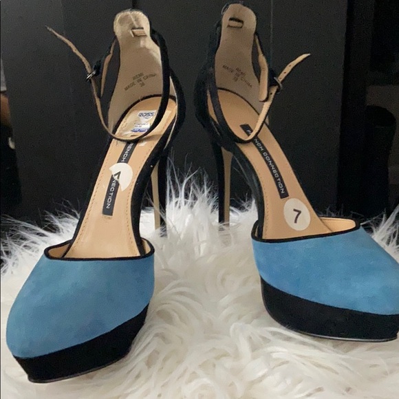 Shoes - Blue & Black suede heel